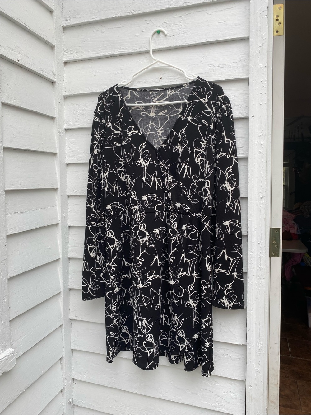 Nine West Black Dress with White Abstract Scribbles Print